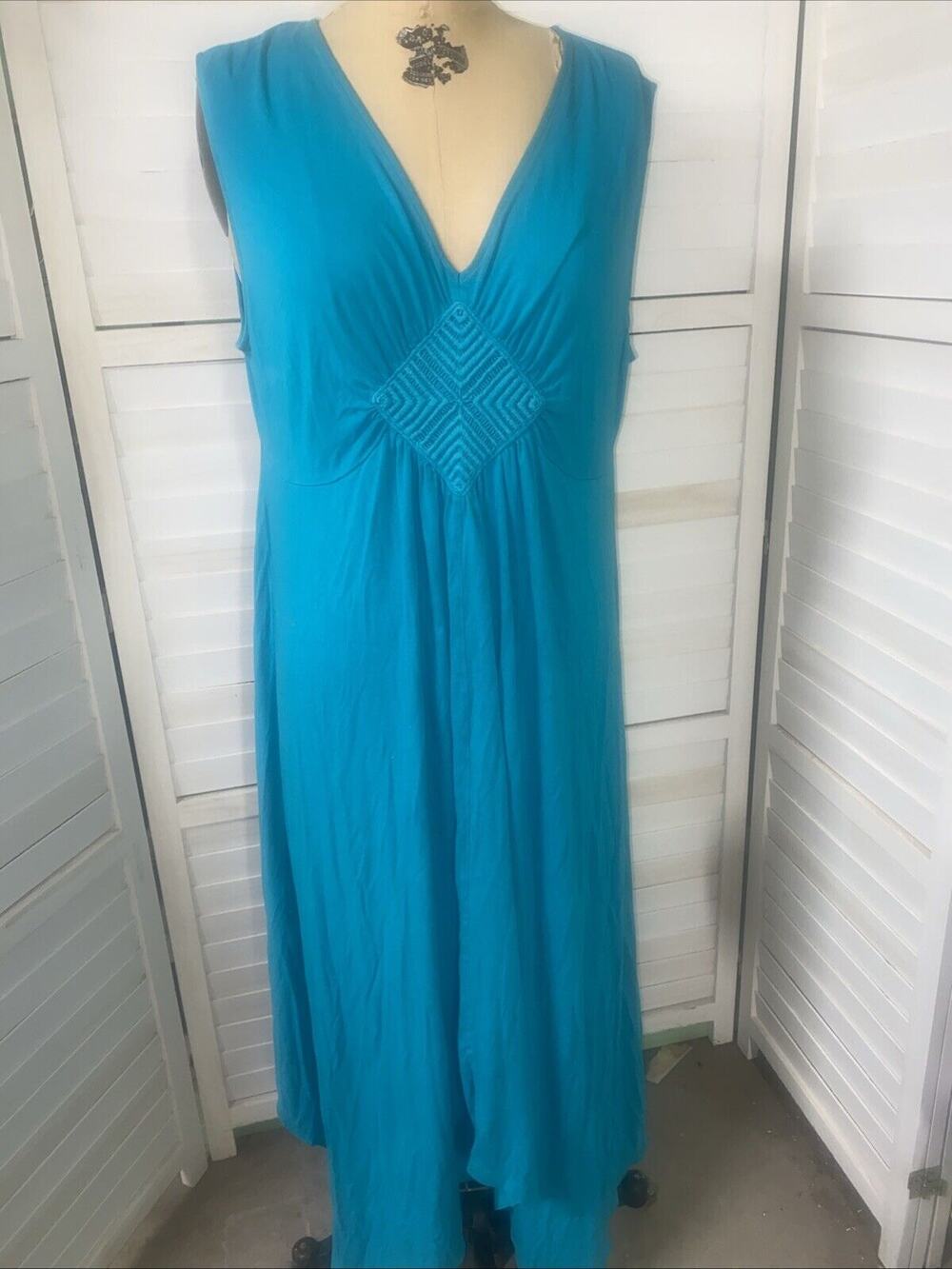 Catherines Women's Teal Rayon Blend Knit Sleeveless Maxi Dress Sz 14/16W 0X